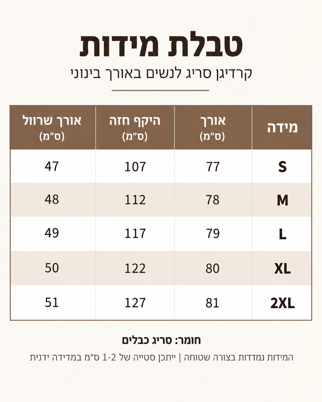 קרדיגן סריג עבה לנשים באורך בינוני