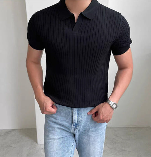 חולצת פולו גברים בגזרת Slim יוקרתית עם צווארון קלאסי ושרוול קצר